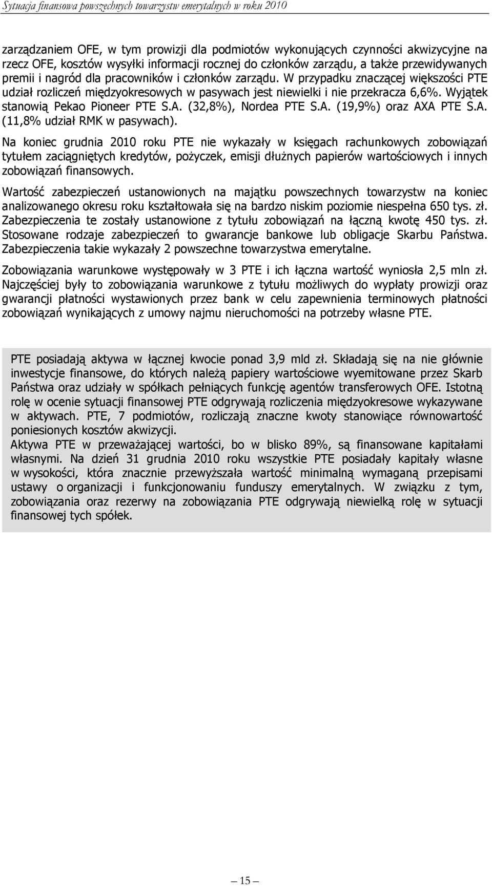 (32,8%), Nordea PTE S.A. (19,9%) oraz AXA PTE S.A. (11,8% udział RMK w pasywach).