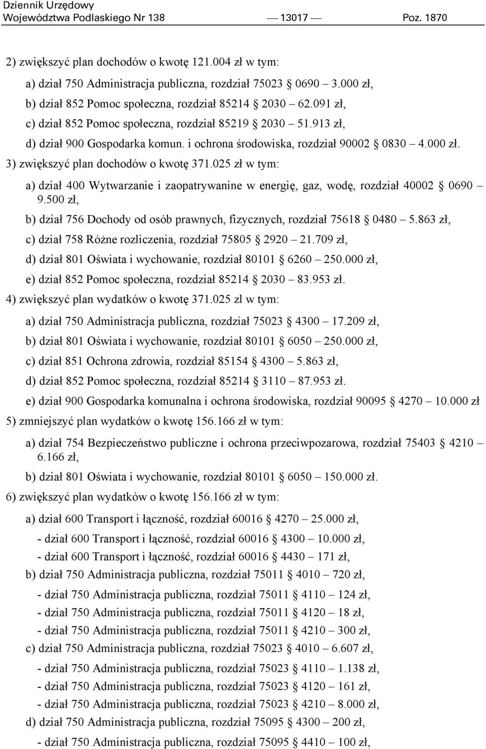 i ochrona środowiska, rozdział 90002 0830 4.000 zł. 3) zwiększyć plan dochodów o kwotę 371.025 zł w tym: a) dział 400 Wytwarzanie i zaopatrywanine w energię, gaz, wodę, rozdział 40002 0690 9.