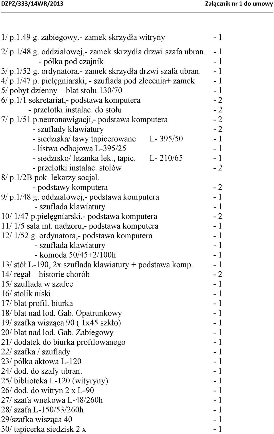 1/1 sekretariat,- podstawa komputera - 2 - przelotki instalac. do stołu - 2 7/ p.1/51 p.