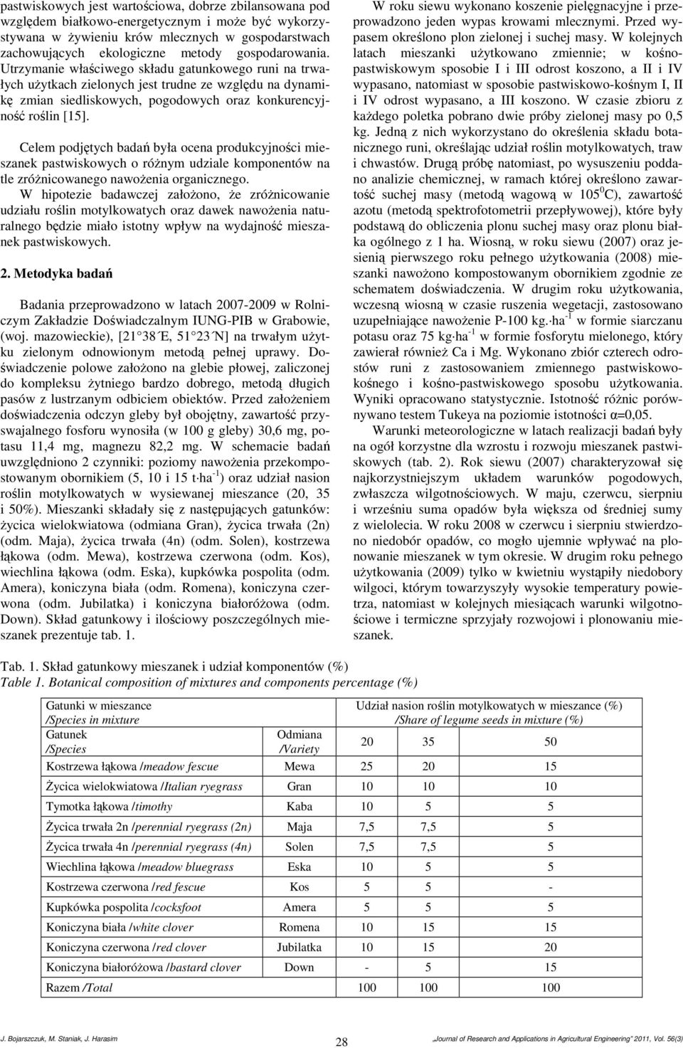 Celem podjętych badań była ocena produkcyjności mieszanek pastwiskowych o różnym udziale komponentów na tle zróżnicowanego nawożenia organicznego.