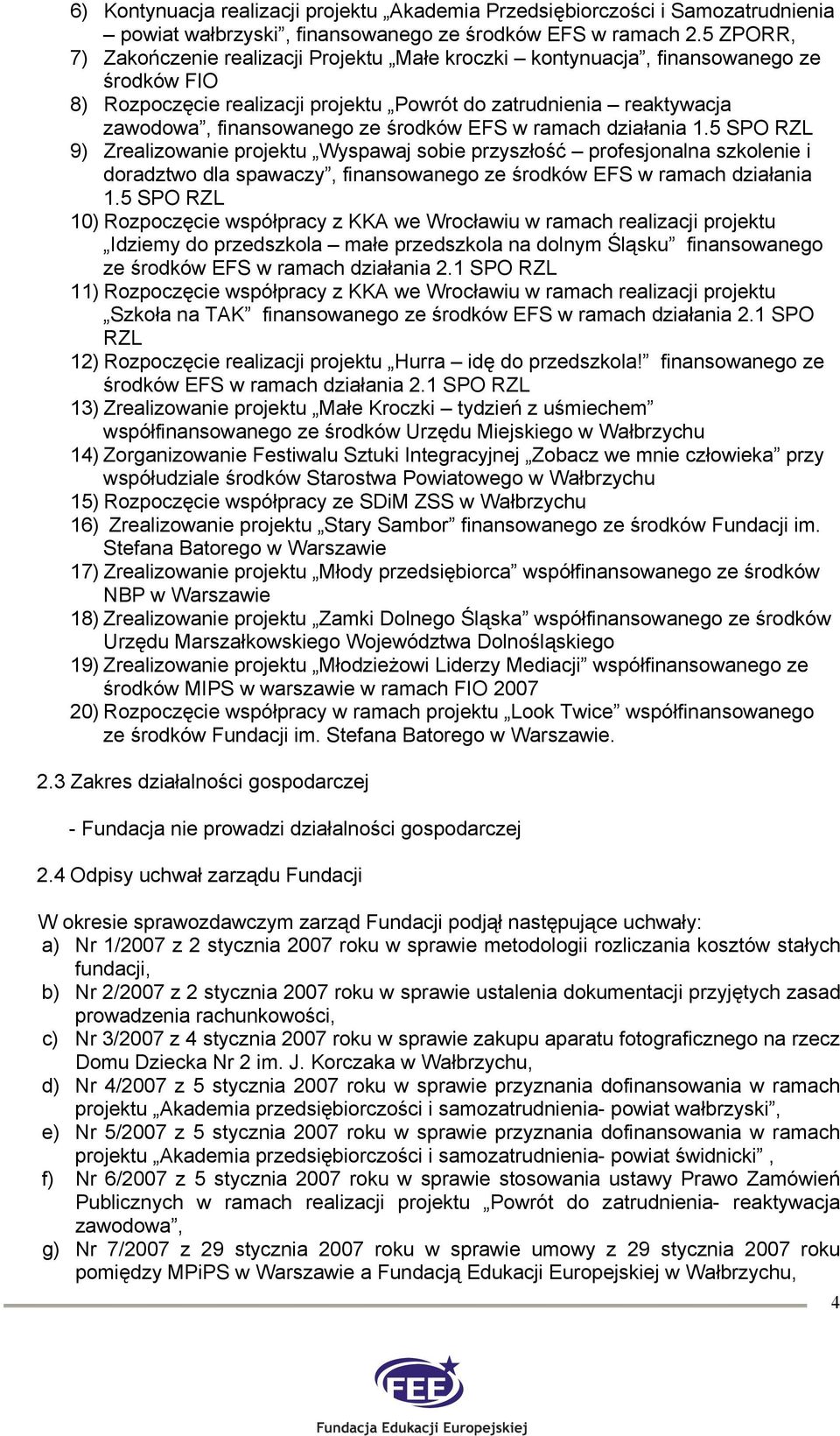 środków EFS w ramach działania 1.5 SPO RZL 9) Zrealizowanie projektu Wyspawaj sobie przyszłość profesjonalna szkolenie i doradztwo dla spawaczy, finansowanego ze środków EFS w ramach działania 1.