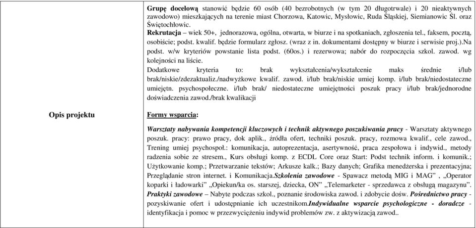 dokumentami dostępny w biurze i serwisie proj.).na podst. w/w kryteriów powstanie lista podst. (60os.) i rezerwowa; nabór do rozpoczęcia szkol. zawod. wg kolejności na liście.