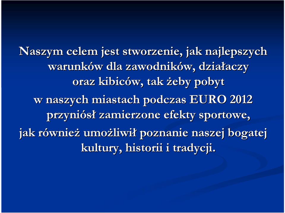 miastach podczas EURO 2012 przyniósł zamierzone efekty sportowe, jak