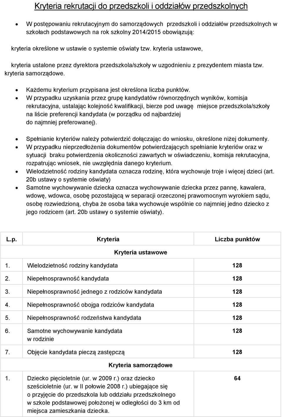 Każdemu kryterium przypisana jest kreślna liczba punktów.