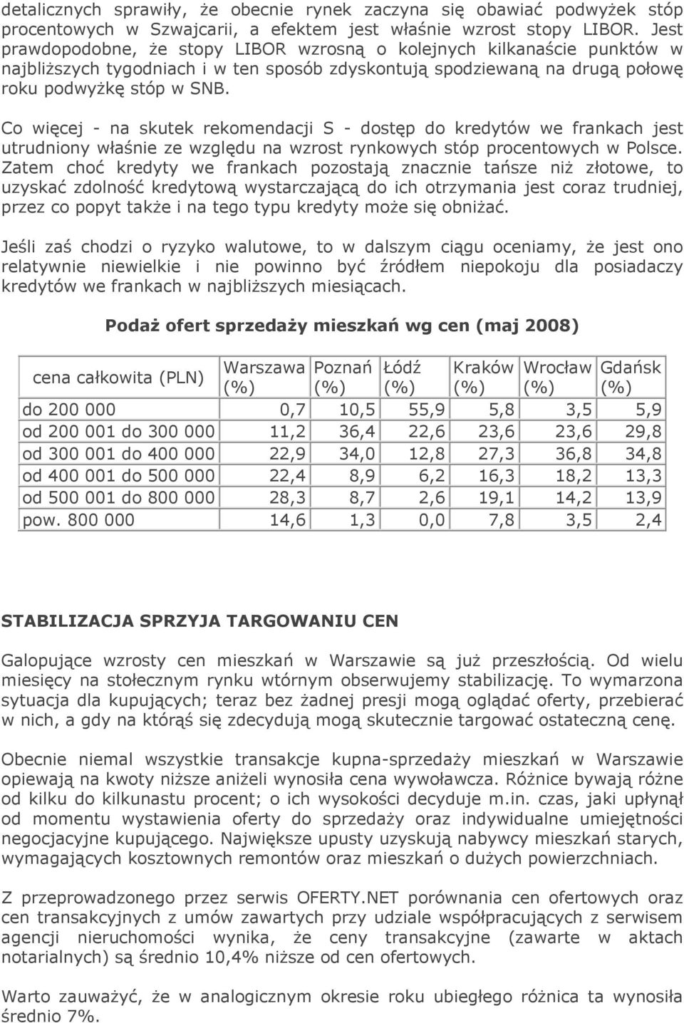 Co więcej - na skutek rekomendacji S - dostęp do kredytów we frankach jest utrudniony właśnie ze względu na wzrost rynkowych stóp procentowych w Polsce.