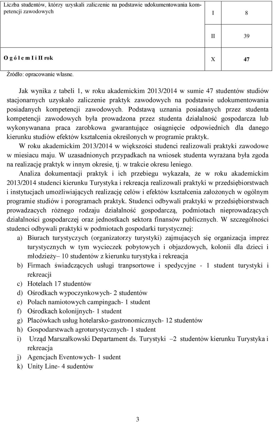 Podstawą uznania posiadanych przez studenta kompetencji zawodowych była prowadzona przez studenta działalność gospodarcza lub wykonywanana praca zarobkowa gwarantujące osiągnięcie odpowiednich dla