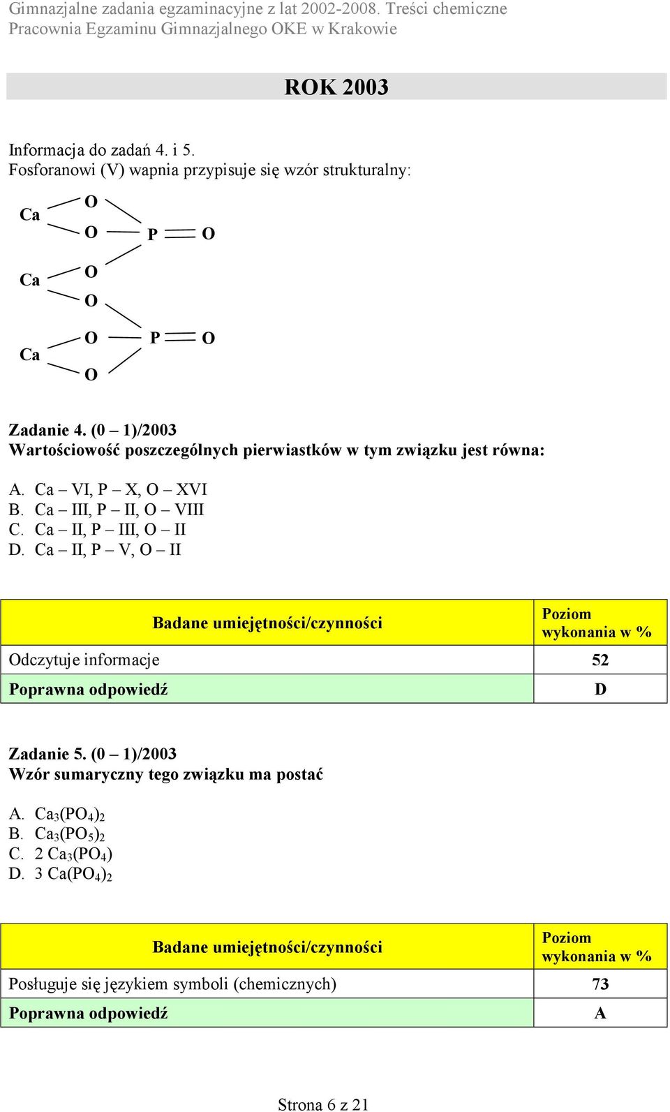 (0 1)/2003 Wartościowość poszczególnych pierwiastków w tym związku jest równa: A. a VI, P X, O XVI B. a III, P II, O VIII.