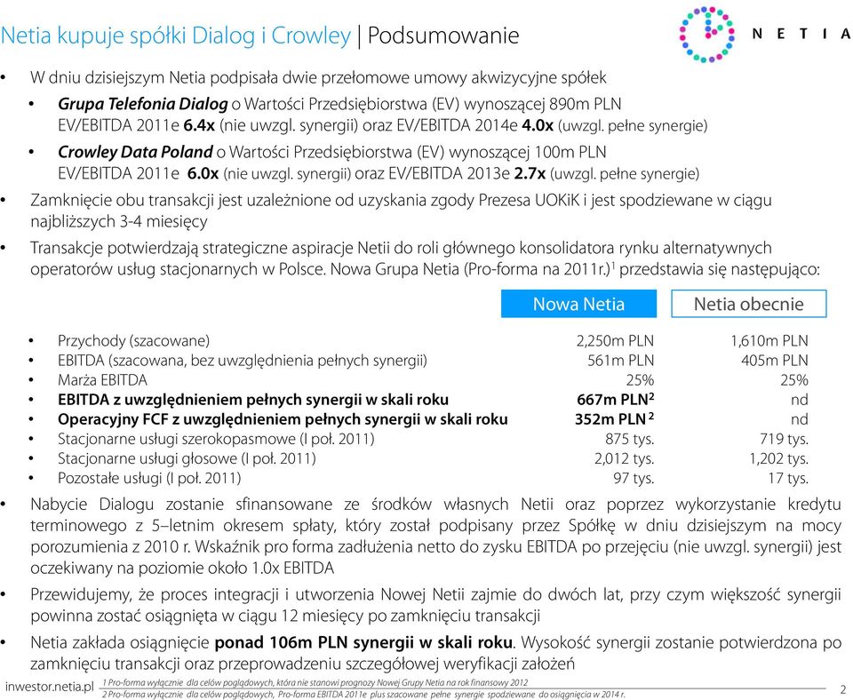 0x (nie uwzgl. synergii) oraz EV/EBITDA 2013e 2.7x (uwzgl.