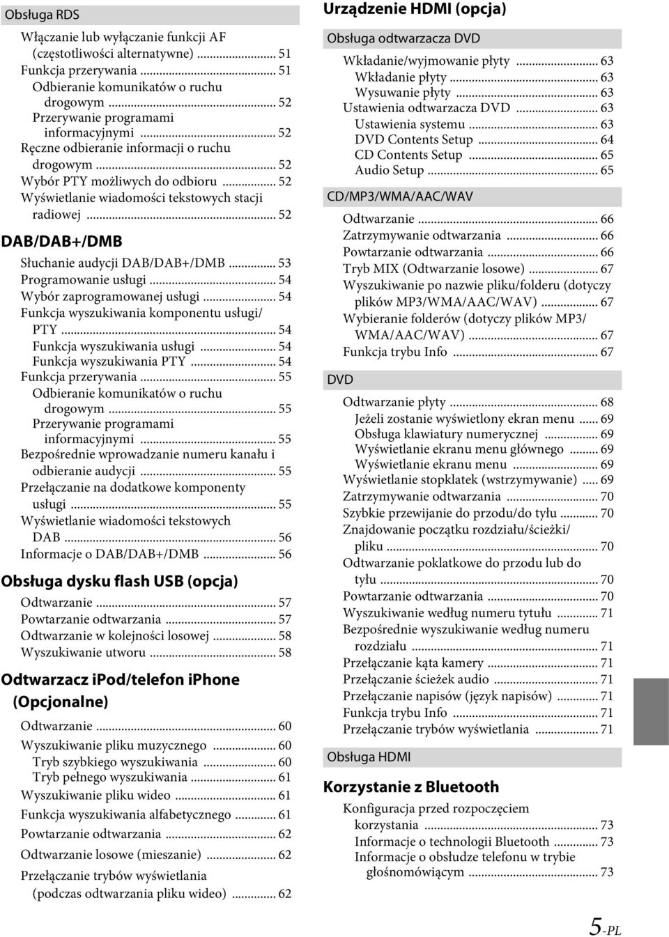 .. 53 Programowanie usługi... 54 Wybór zaprogramowanej usługi... 54 Funkcja wyszukiwania komponentu usługi/ PTY... 54 Funkcja wyszukiwania usługi... 54 Funkcja wyszukiwania PTY.