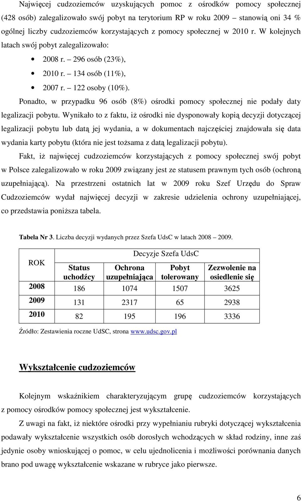 Ponadto, w przypadku 96 osób (8%) ośrodki pomocy społecznej nie podały daty legalizacji pobytu.