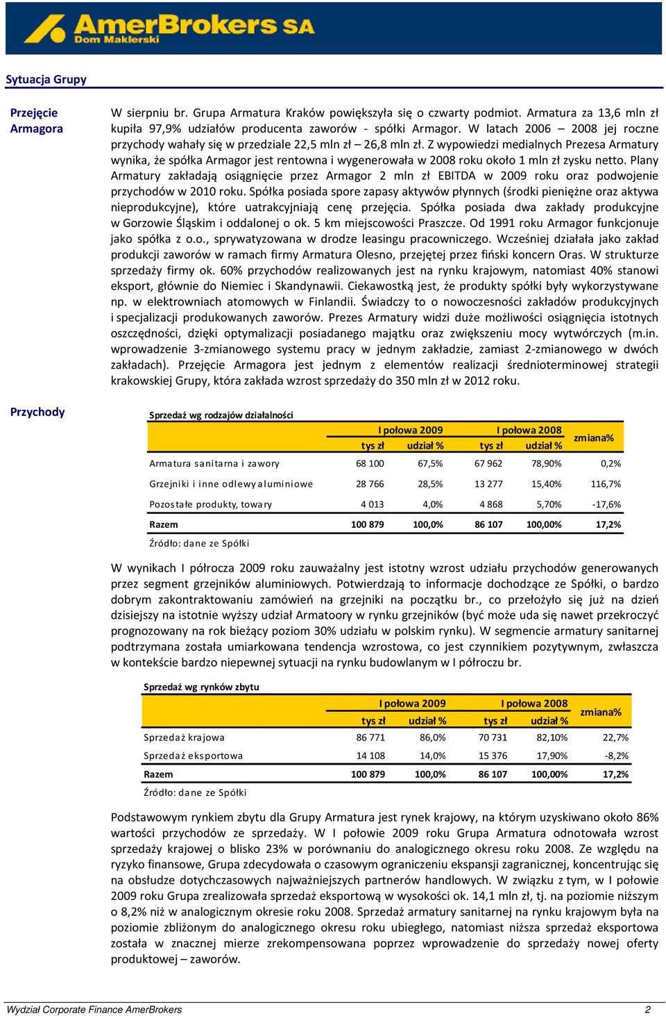 Z wypowiedzi medialnych Prezesa Armatury wynika, że spółka Armagor jest rentowna i wygenerowała w 2008 roku około 1 mln zł zysku netto.