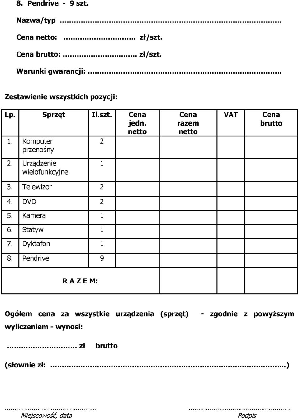 DVD 2 5. Kamera 1 6. Statyw 1 7. Dyktafon 1 8.