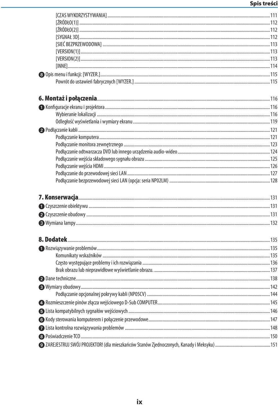 .. 116 Odległość wyświetlania i wymiary ekranu...119 Podłączanie kabli...121 Podłączanie komputera... 121 Podłączanie monitora zewnętrznego.