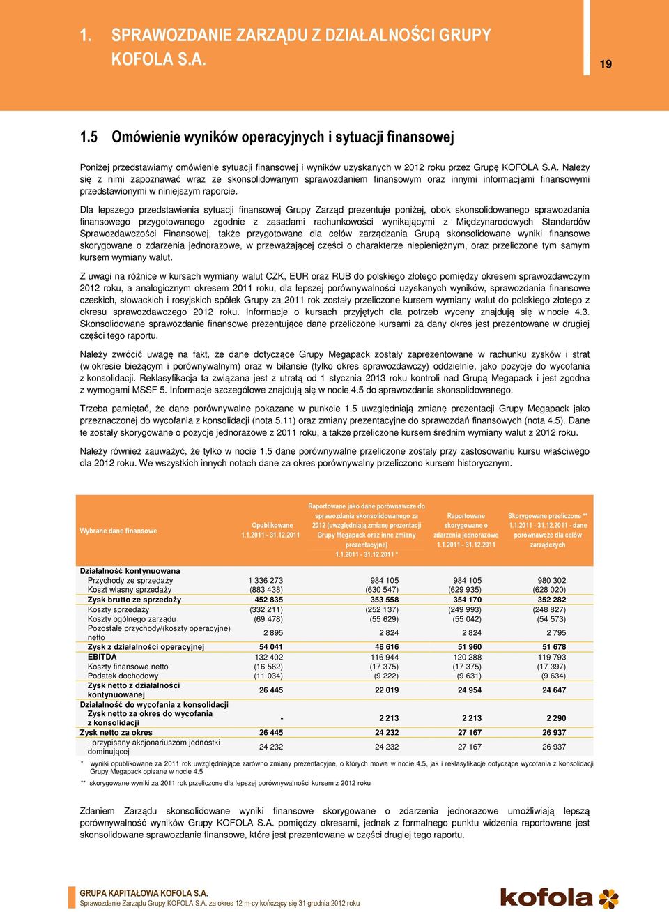 skonsolidowanym sprawozdaniem finansowym oraz innymi informacjami finansowymi przedstawionymi w niniejszym raporcie.