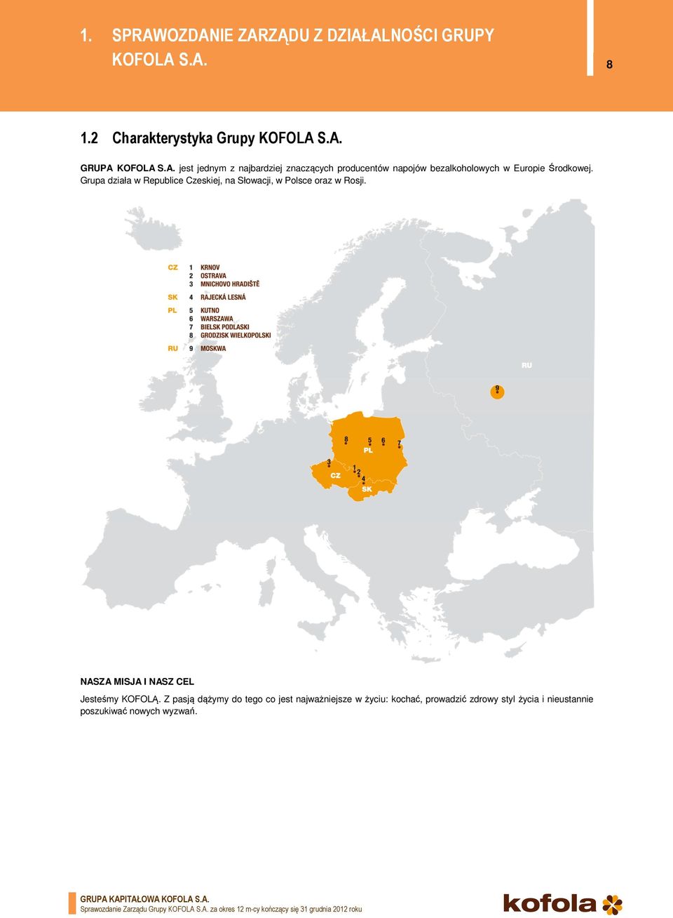 Grupa działa w Republice Czeskiej, na Słowacji, w Polsce oraz w Rosji. NASZA MISJA I NASZ CEL Jesteśmy KOFOLĄ.