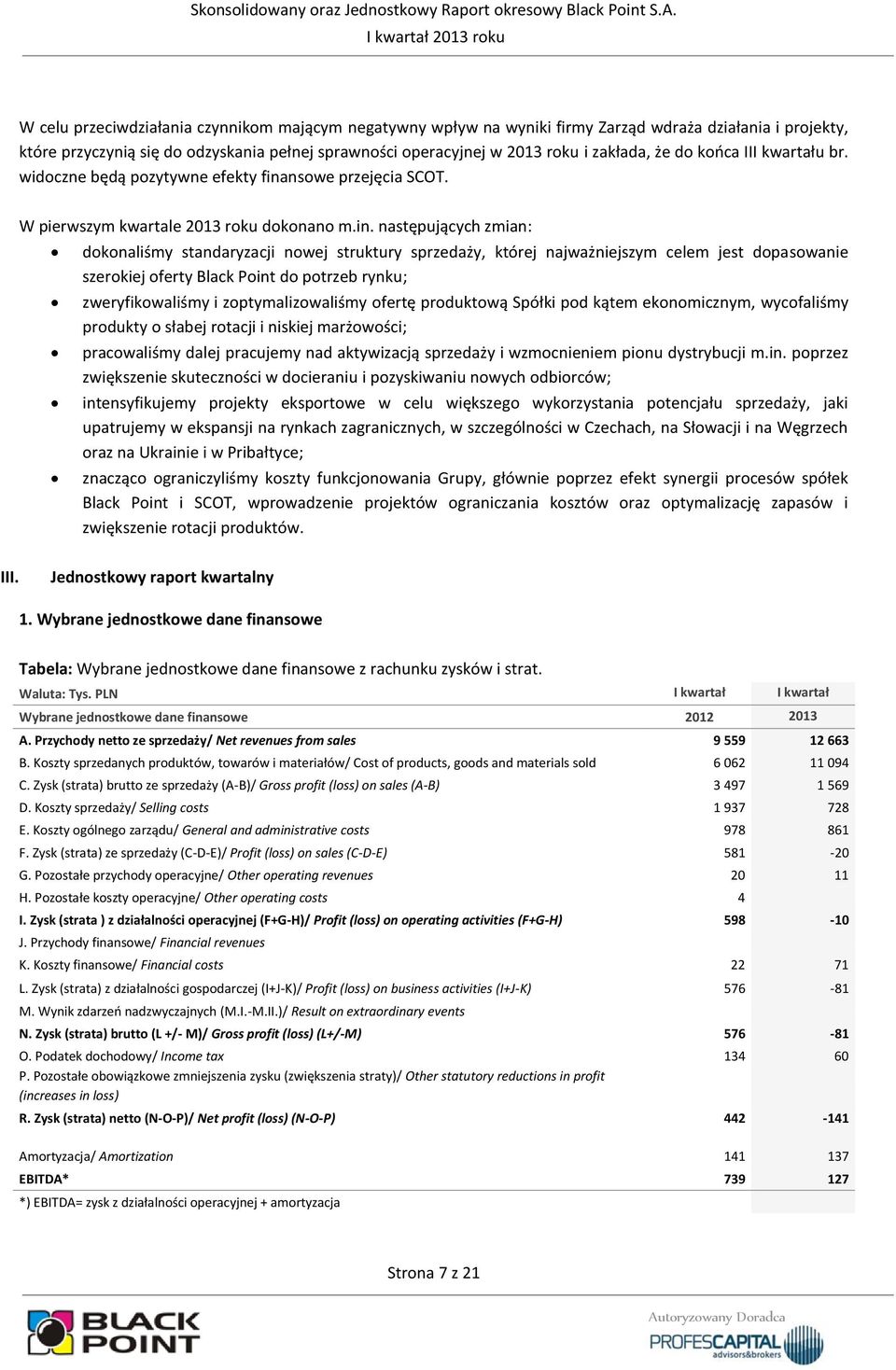 nsowe przejęcia SCOT. W pierwszym kwartale 2013 roku dokonano m.in.