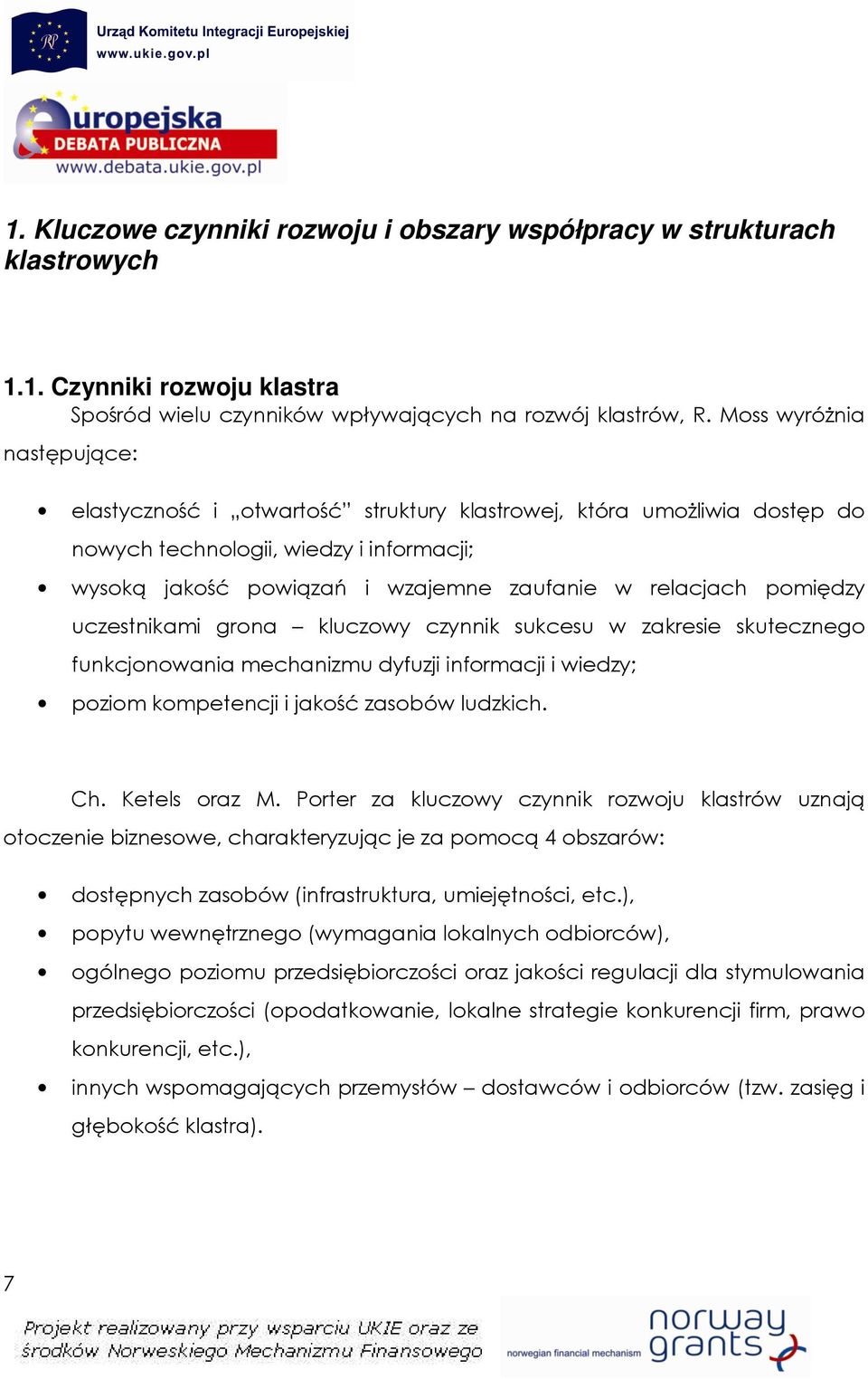 pomiędzy uczestnikami grona kluczowy czynnik sukcesu w zakresie skutecznego funkcjonowania mechanizmu dyfuzji informacji i wiedzy; poziom kompetencji i jakość zasobów ludzkich. Ch. Ketels oraz M.