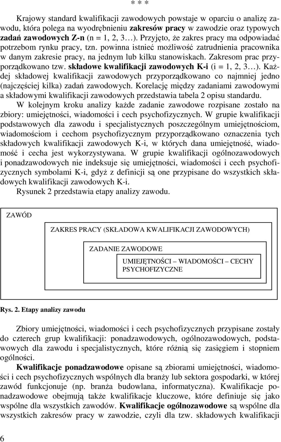 Zakresom prac przyporządkowano tzw. składowe kwalifikacji zawodowych K-i (i = 1, 2, 3 ).