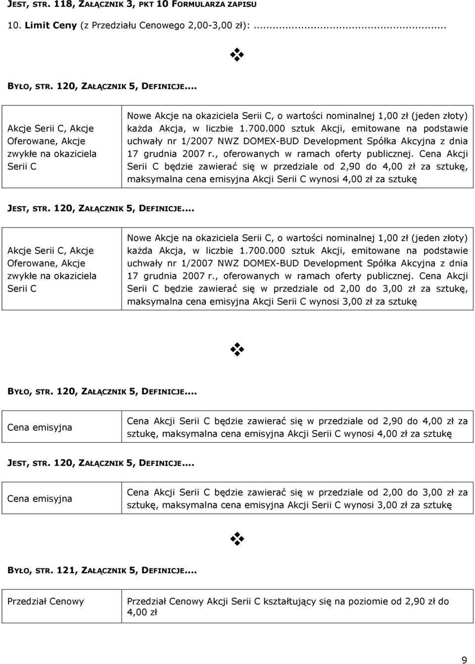 000 sztuk Akcji, emitowane na podstawie uchwały nr 1/2007 NWZ DOMEX-BUD Development Spółka Akcyjna z dnia 17 grudnia 2007 r., oferowanych w ramach oferty publicznej.