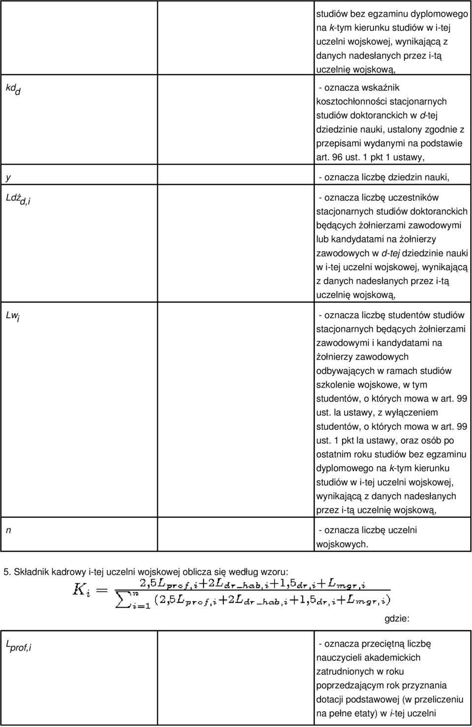 1 pkt 1 ustawy, - oznacza liczbę dziedzin nauki, - oznacza liczbę uczestników stacjonarnych studiów doktoranckich będących żołnierzami zawodowymi lub kandydatami na żołnierzy zawodowych w d-tej