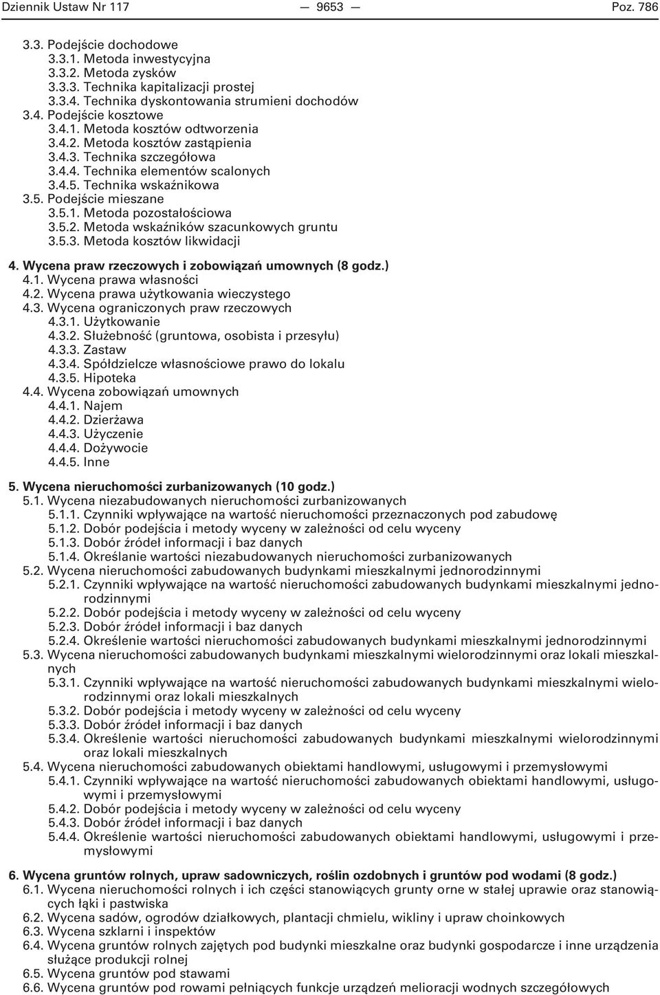 5.2. Metoda wskaźników szacunkowych gruntu 3.5.3. Metoda kosztów likwidacji 4. Wycena praw rzeczowych i zobowiązań umownych (8 godz.) 4.1. Wycena prawa własności 4.2. Wycena prawa użytkowania wieczystego 4.