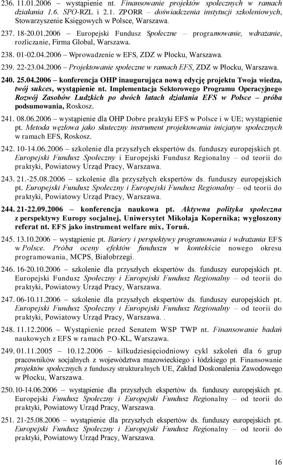 240. 25.04.2006 konferencja OHP inaugurująca nową edycję projektu Twoja wiedza, twój sukces, wystąpienie nt.