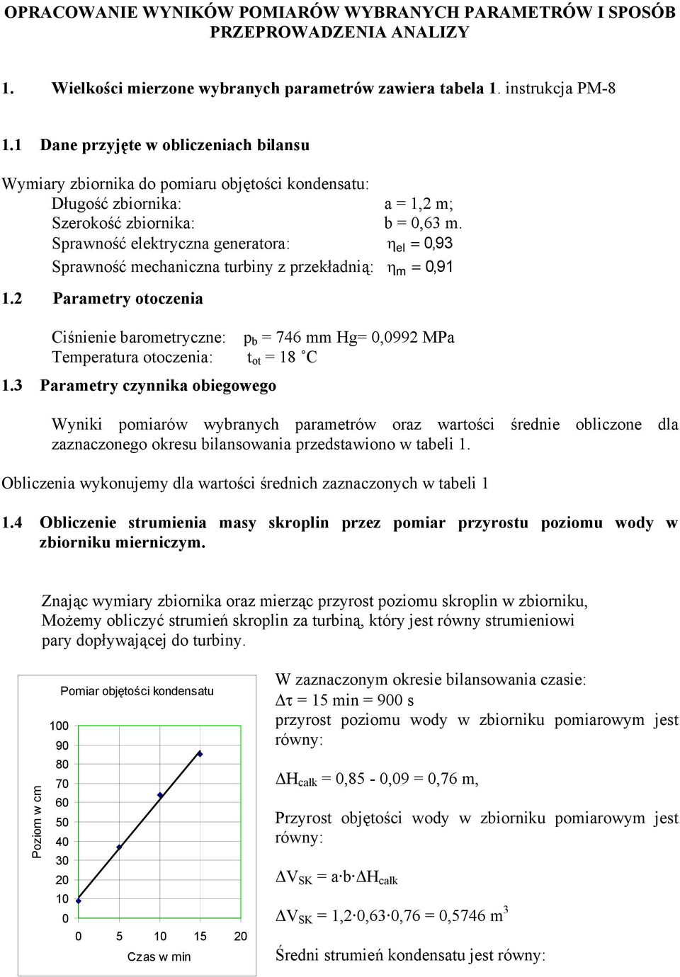 Srawność ektryczna generatora: 0, 9 Srawność echanczna turbny z rzekładną: 0, 9. Paraetry otoczena Cśnene baroetryczne: Teeratura otoczena:.