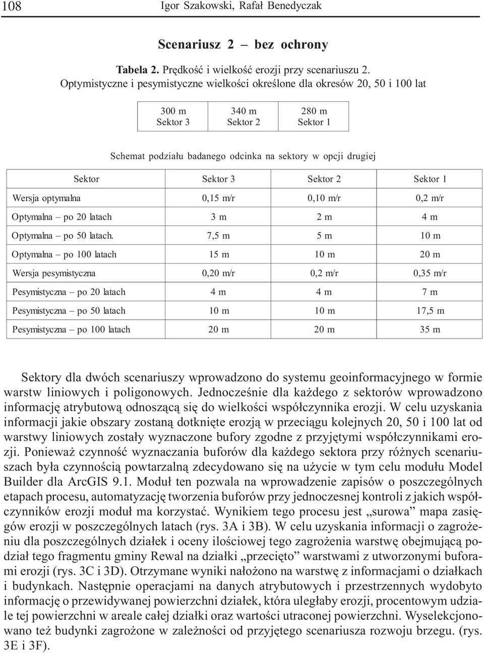 Optyalna po 100 latach Wersja pesyistyczna Pesyistyczna po 20 latach Pesyistyczna po 50 latach Pesyistyczna po 100 latach Scheat podzia³u badanego odcinka na sektory w opcji drugiej Sektor Sektor 3