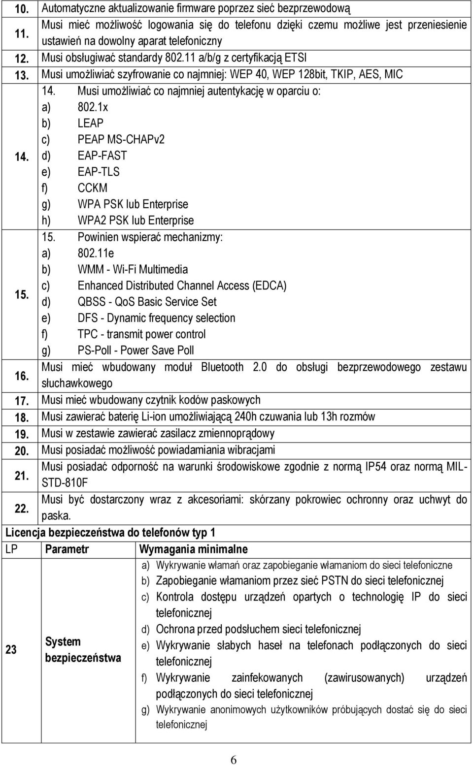 Musi umożliwiać szyfrowanie co najmniej: WEP 40, WEP 128bit, TKIP, AES, MIC 14. Musi umożliwiać co najmniej autentykację w oparciu o: a) 802.1x b) LEAP c) PEAP MS-CHAPv2 14.