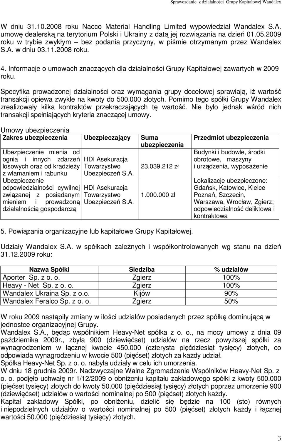 Informacje o umowach znaczących dla działalności Grupy Kapitałowej zawartych w 2009 roku.