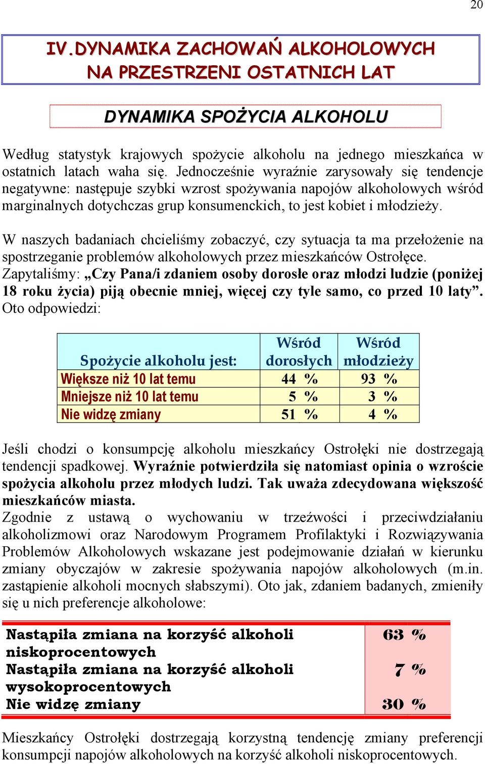 W naszych badaniach chcieliśmy zobaczyć, czy sytuacja ta ma przełożenie na spostrzeganie problemów alkoholowych przez mieszkańców Ostrołęce.