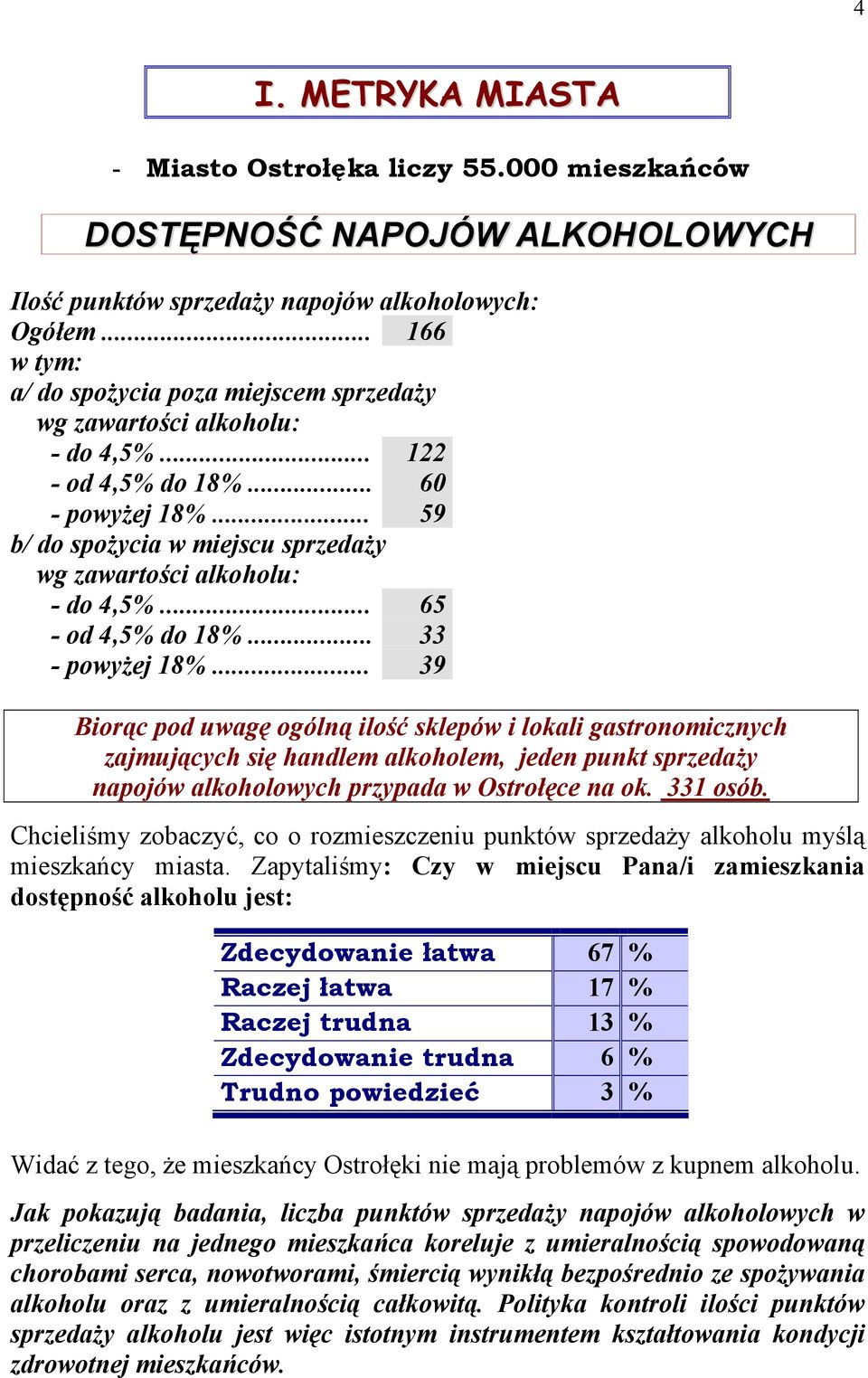 .. 59 b/ do spożycia w miejscu sprzedaży wg zawartości alkoholu: - do 4,5%... 65 - od 4,5% do 18%... 33 - powyżej 18%.