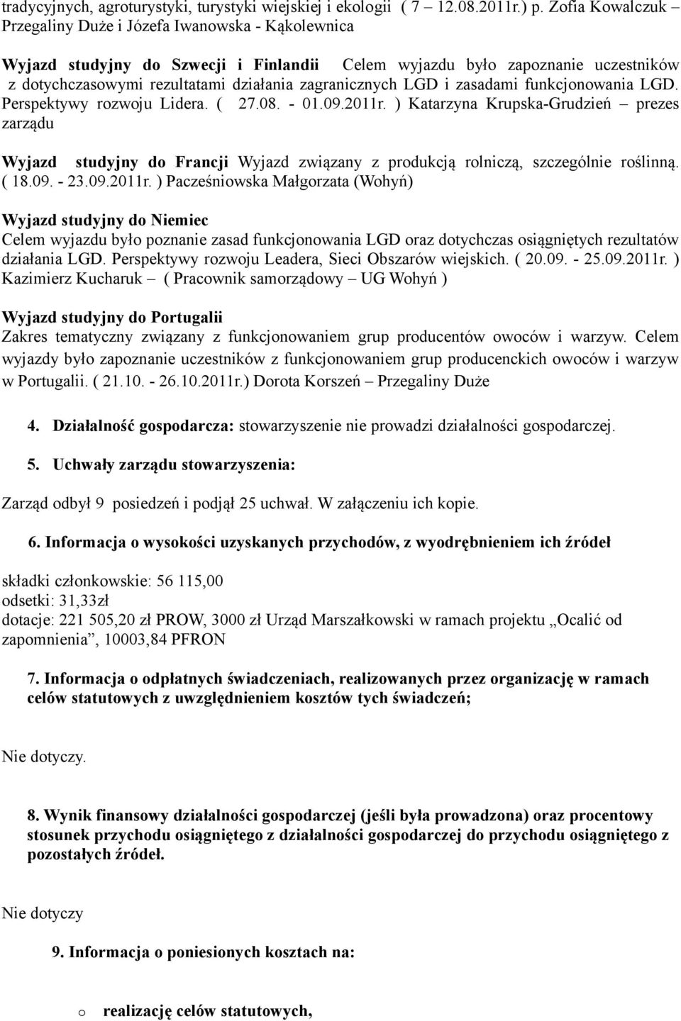 zasadami funkcjnwania LGD. Perspektywy rzwju Lidera. ( 27.08. - 01.09.2011r.