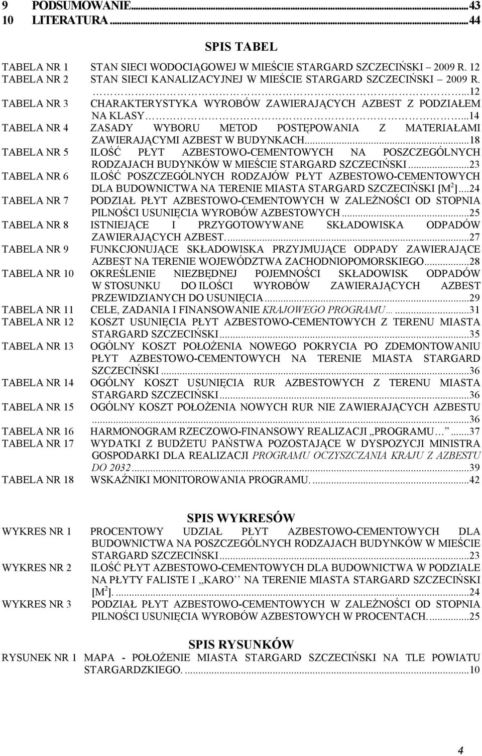 ..14 TABELA NR 4 ZASADY WYBORU METOD POSTĘPOWANIA Z MATERIAŁAMI ZAWIERAJĄCYMI AZBEST W BUDYNKACH.