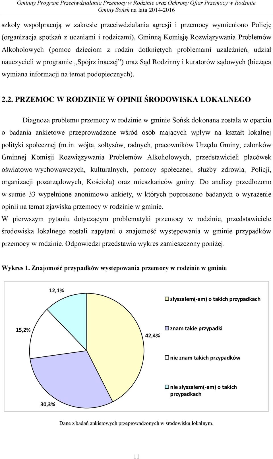 2. PRZEMOC W RODZINIE W OPINII ŚRODOWISKA LOKALNEGO Diagnoza problemu przemocy w rodzinie w gminie Sońsk dokonana została w oparciu o badania ankietowe przeprowadzone wśród osób mających wpływ na