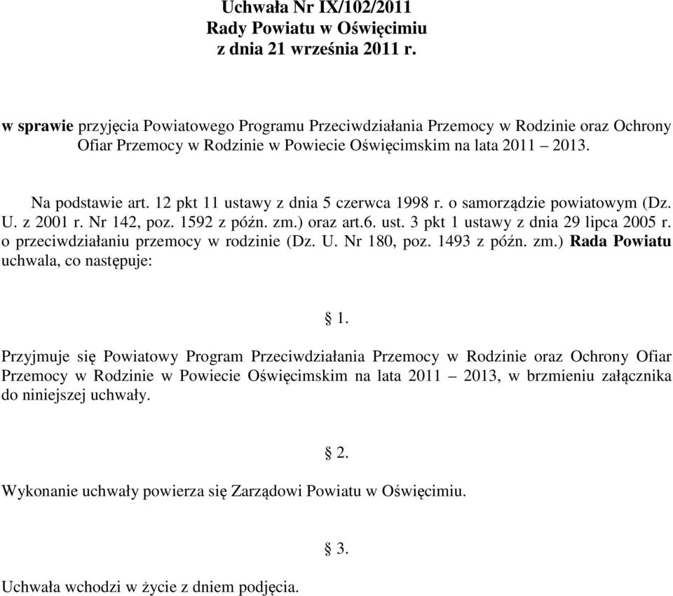 12 pkt 11 ustawy z dnia 5 czerwca 1998 r. o samorządzie powiatowym (Dz. U. z 2001 r. Nr 142, poz. 1592 z późn. zm.) oraz art.6. ust. 3 pkt 1 ustawy z dnia 29 lipca 2005 r.