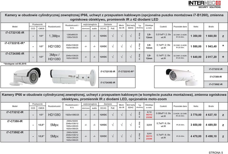 2; 0lx 3D DNR; DWDR; IR 2030m. 1 580,00 1 943,40 * i7c72430eir 1/3 / / IR, IP66 2,8 12mm 0,1lx/F1.2; 0lx 3D DNR; DWDR; IR 2030m. 1 640,00 2 017,20 ^dostpne od 05.