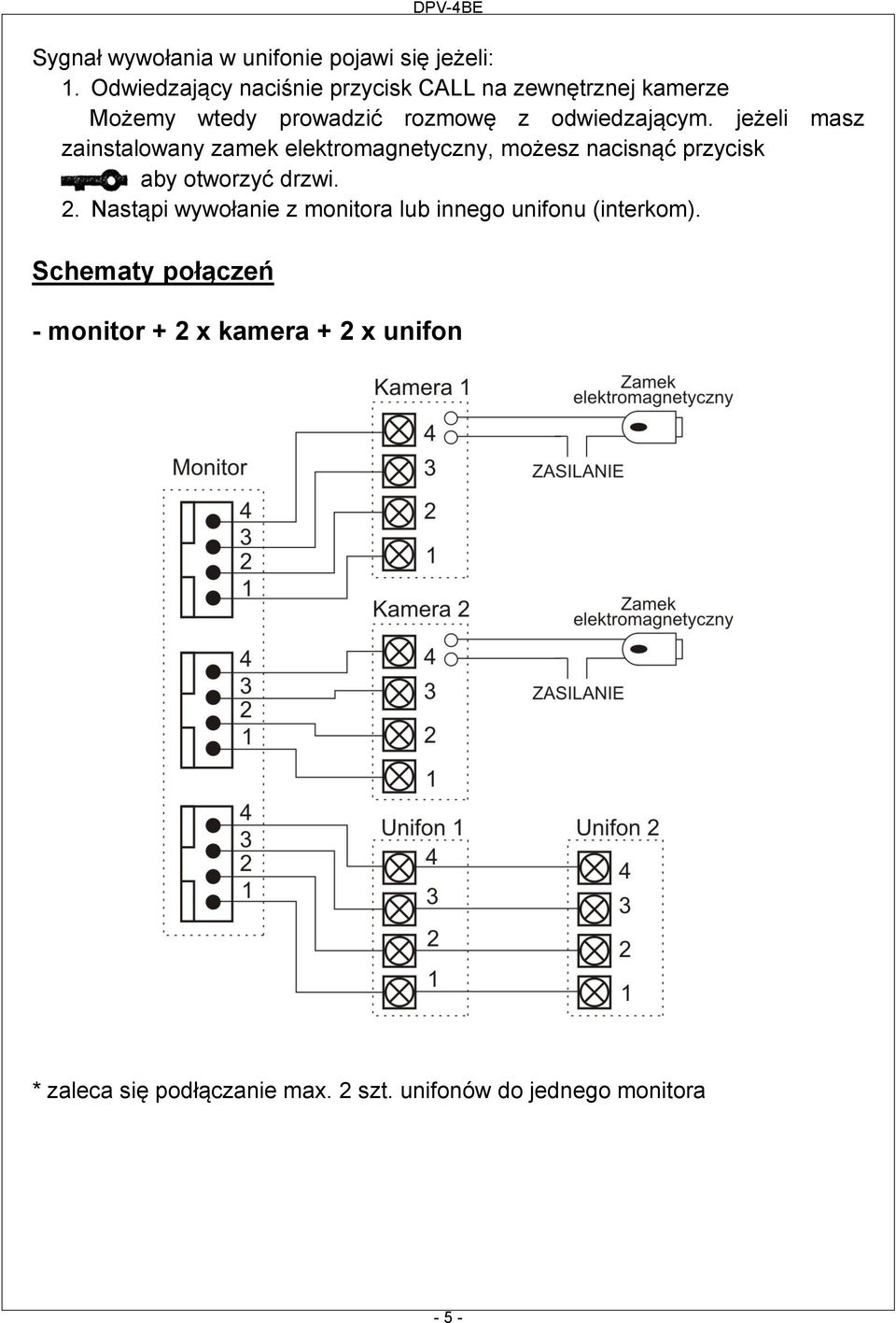 jeżeli masz zainstalowany zamek elektromagnetyczny, możesz nacisnąć przycisk aby otworzyć drzwi. 2.