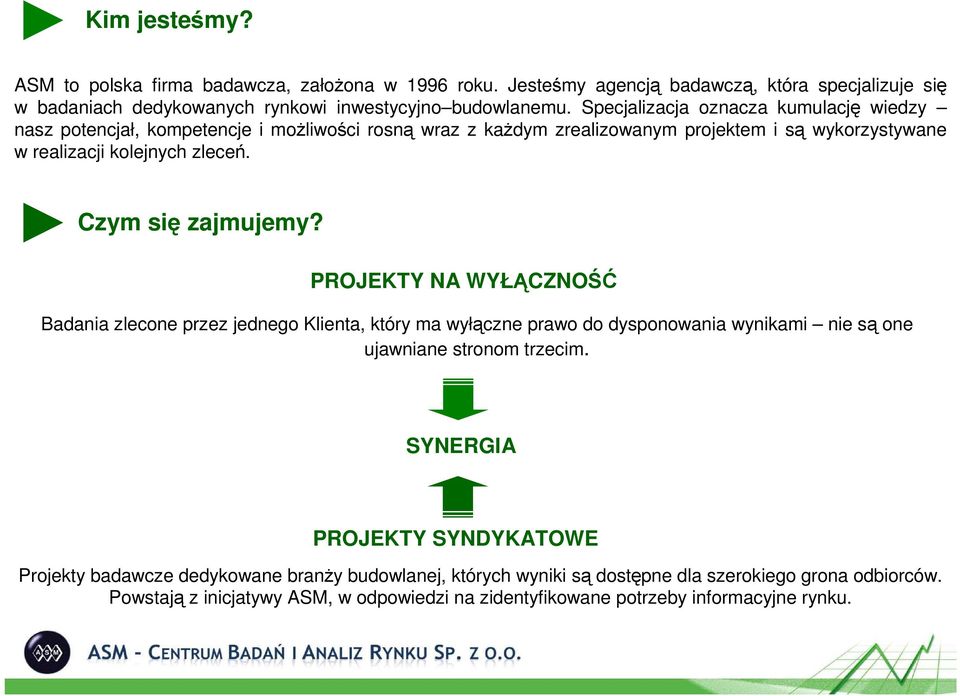 Czym się zajmujemy? PROJEKTY NA WYŁĄCZNOŚĆ Badania zlecone przez jednego Klienta, który ma wyłączne prawo do dysponowania wynikami nie są one ujawniane stronom trzecim.