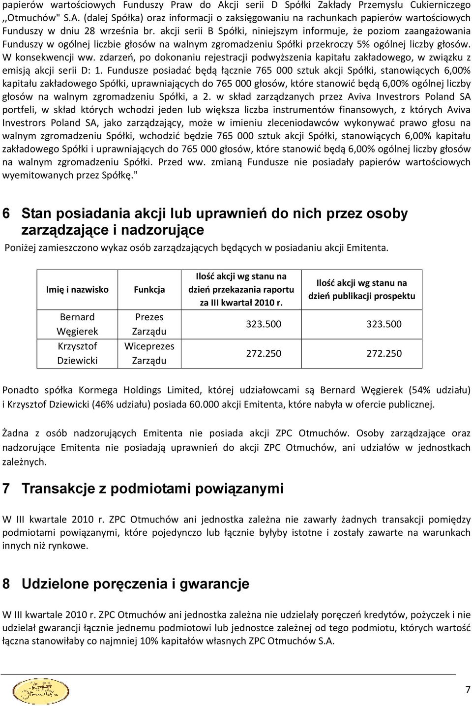 zdarzeń, po dokonaniu rejestracji podwyższenia kapitału zakładowego, w związku z emisją akcji serii D: 1.