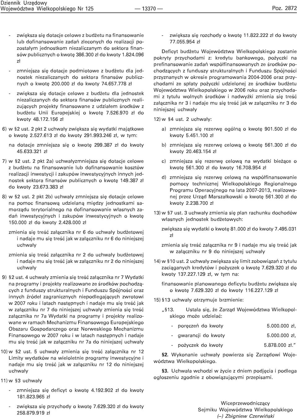 300 z³ do kwoty 1.24.096 z³ - zmniejsza siê dotacje podmiotowe z bud etu dla jednostek niezaliczanych do sektora finansów publicznych o kwotê 200.000 z³ do kwoty 74.67.