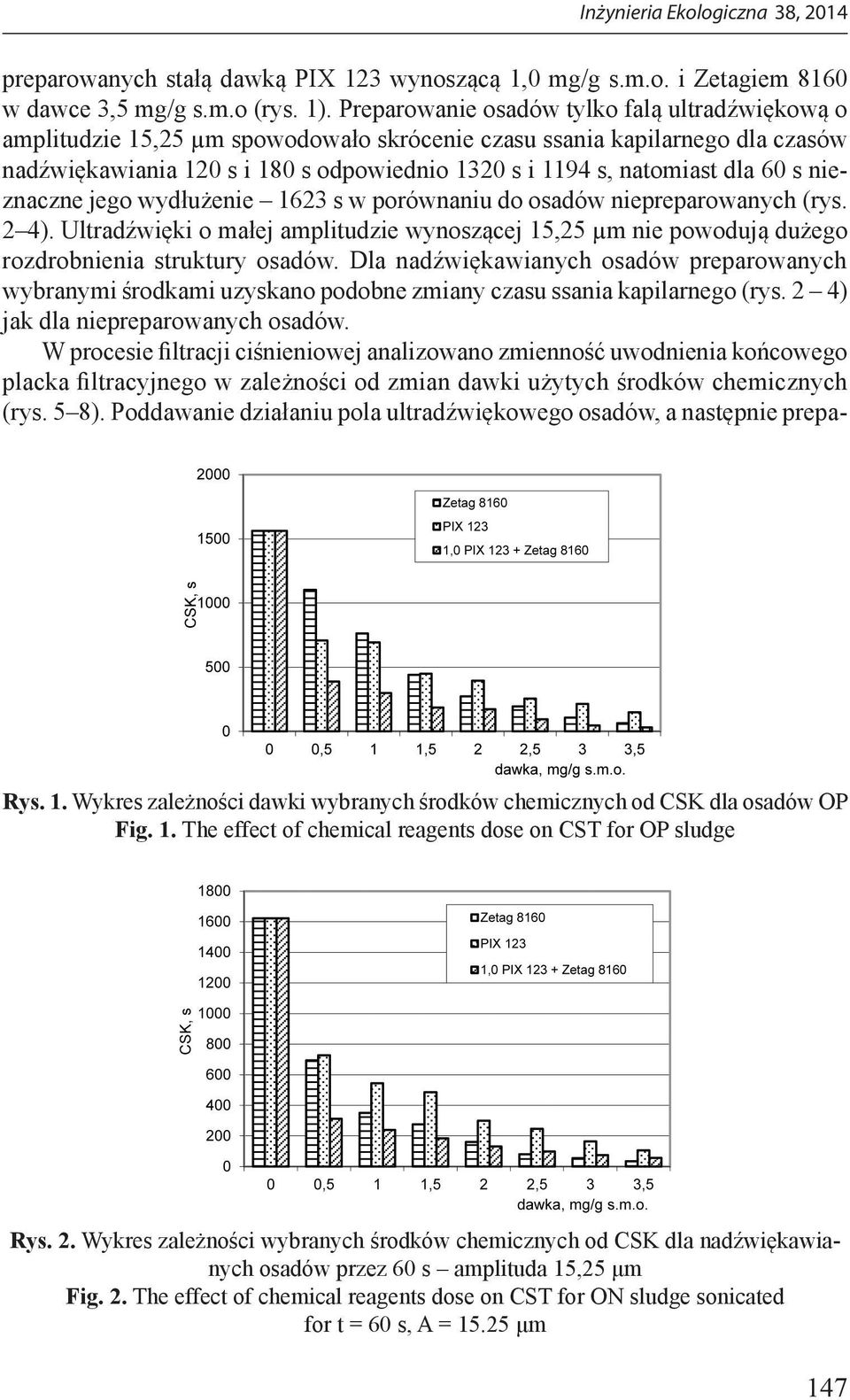 60 s nieznaczne jego wydłużenie 1623 s w porównaniu do osadów niepreparowanych (rys. 2 4). Ultradźwięki o małej amplitudzie wynoszącej 15,25 µm nie powodują dużego rozdrobnienia struktury osadów.