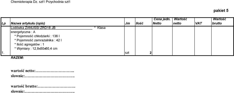 Lodówka ZANUSSI ZRD18 JB * Klasa energetyczna : A * Pojemność chłodziarki :