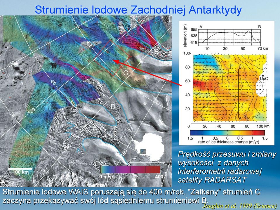 Strumienie lodowe WAIS poruszają się do 400 m/rok.