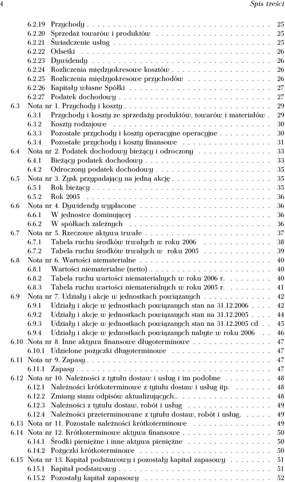 ............... 26 6.2.26 Kapitały własne Spółki........................... 27 6.2.27 Podatek dochodowy............................. 27 6.3 Nota nr 1. Przychody i koszty............................ 29 6.