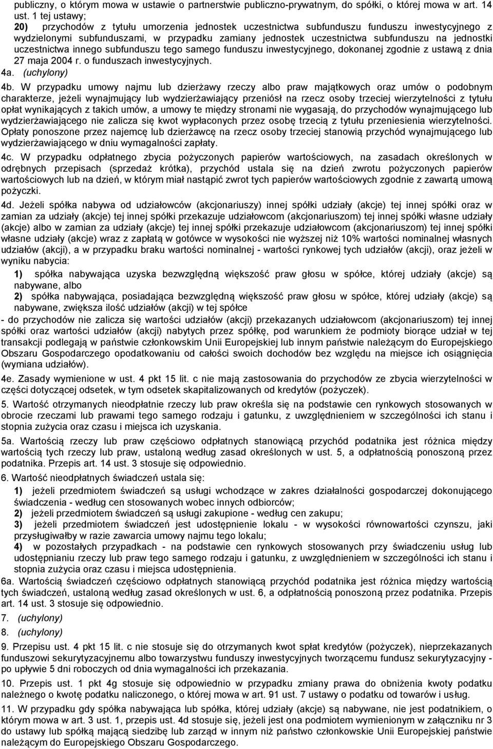 jednostki uczestnictwa innego subfunduszu tego samego funduszu inwestycyjnego, dokonanej zgodnie z ustawą z dnia 27 maja 2004 r. o funduszach inwestycyjnych. 4a. (uchylony) 4b.