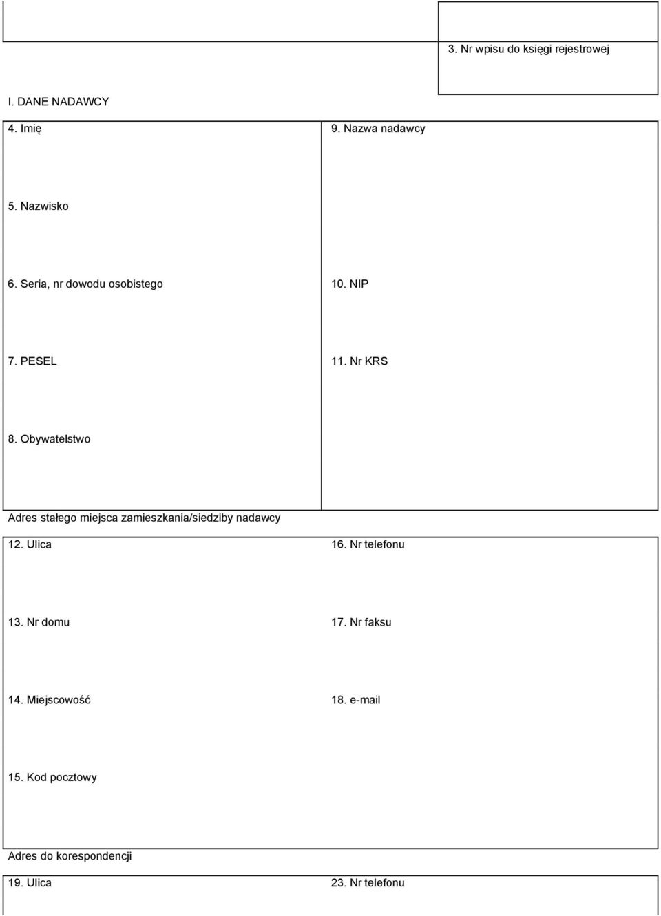 Obywatelstwo Adres stałego miejsca zamieszkania/siedziby nadawcy 12. Ulica 16.