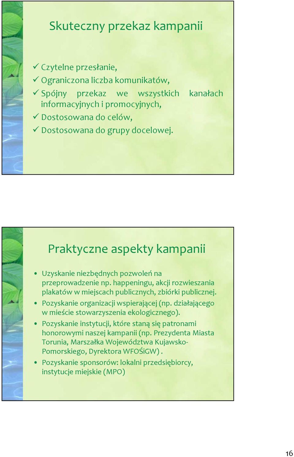 happeningu, akcji rozwieszania plakatów w miejscach publicznych, zbiórki publicznej. Pozyskanie organizacji wspierającej (np.