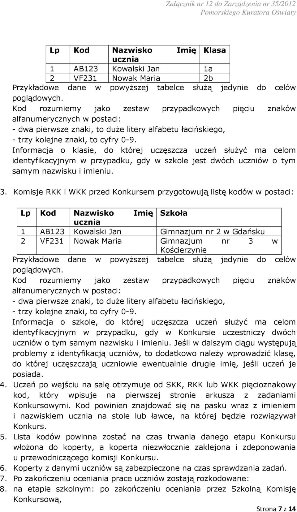 Informacja o klasie, do której uczęszcza uczeń służyć ma celom identyfikacyjnym w przypadku, gdy w szkole jest dwóch uczniów o tym samym nazwisku i imieniu. 3.