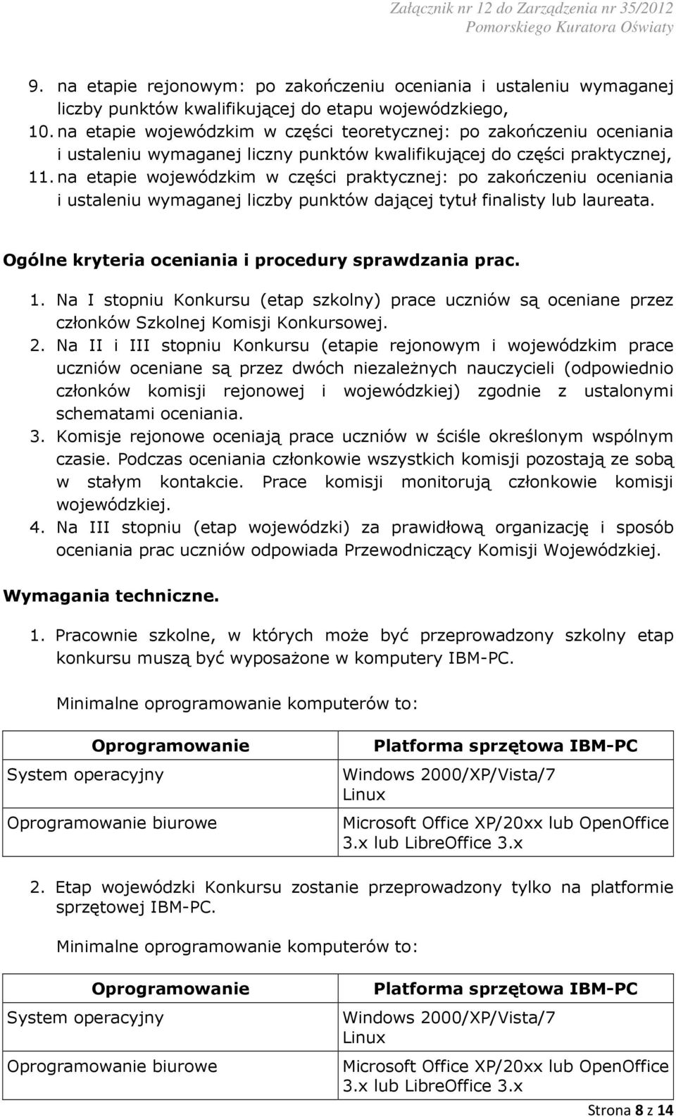 na etapie wojewódzkim w części praktycznej: po zakończeniu oceniania i ustaleniu wymaganej liczby punktów dającej tytuł finalisty lub laureata. Ogólne kryteria oceniania i procedury sprawdzania prac.